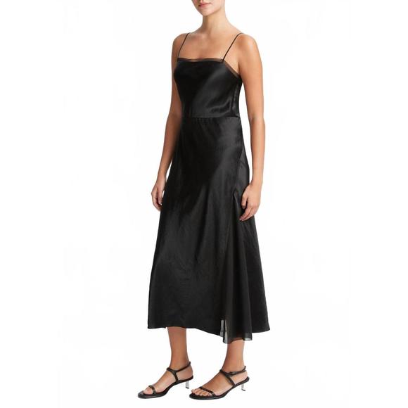 NEW VINCE sheer panelled slip dress in black
